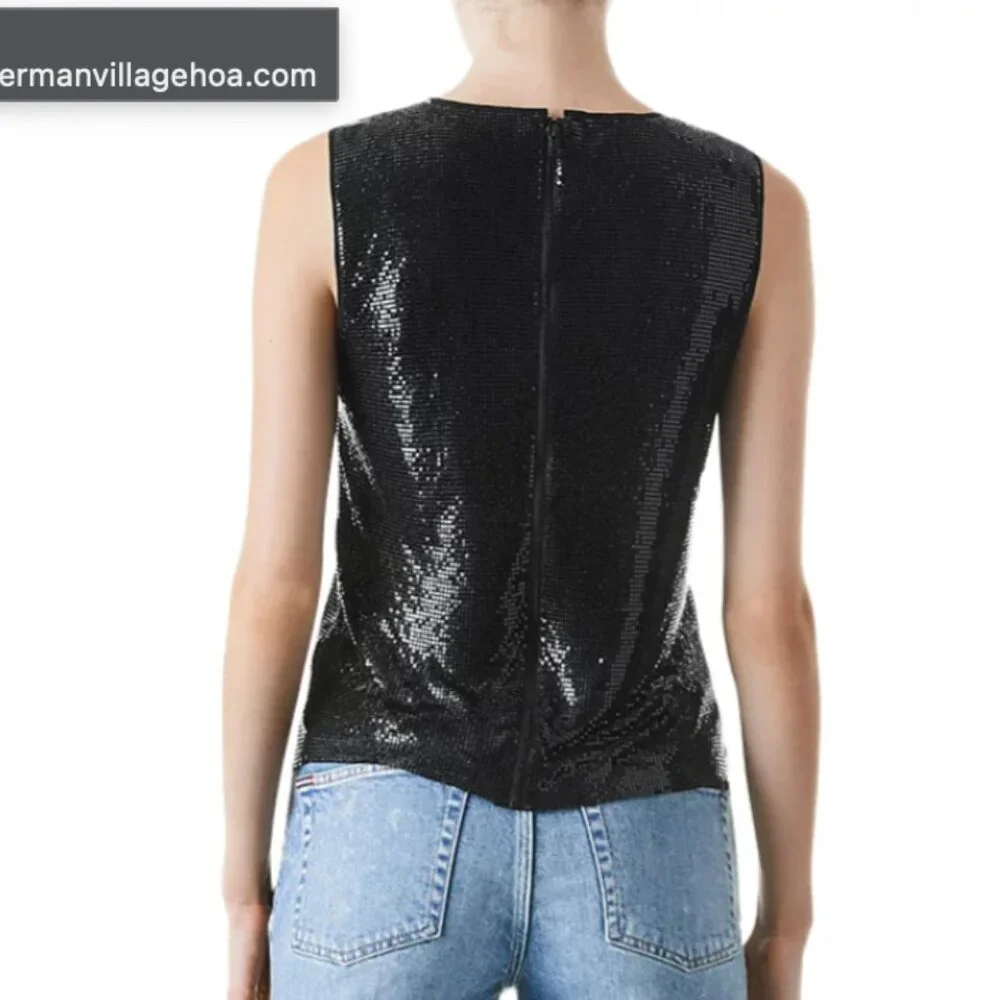 Alice & Olivia Black Chainmail Top - Picture 2 of 5